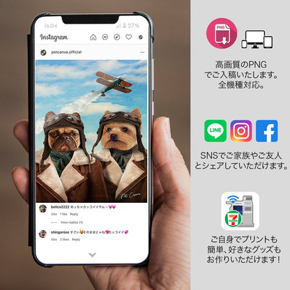 パイロット二人組 オーダーメイド ペット似顔絵 - PET CANVA