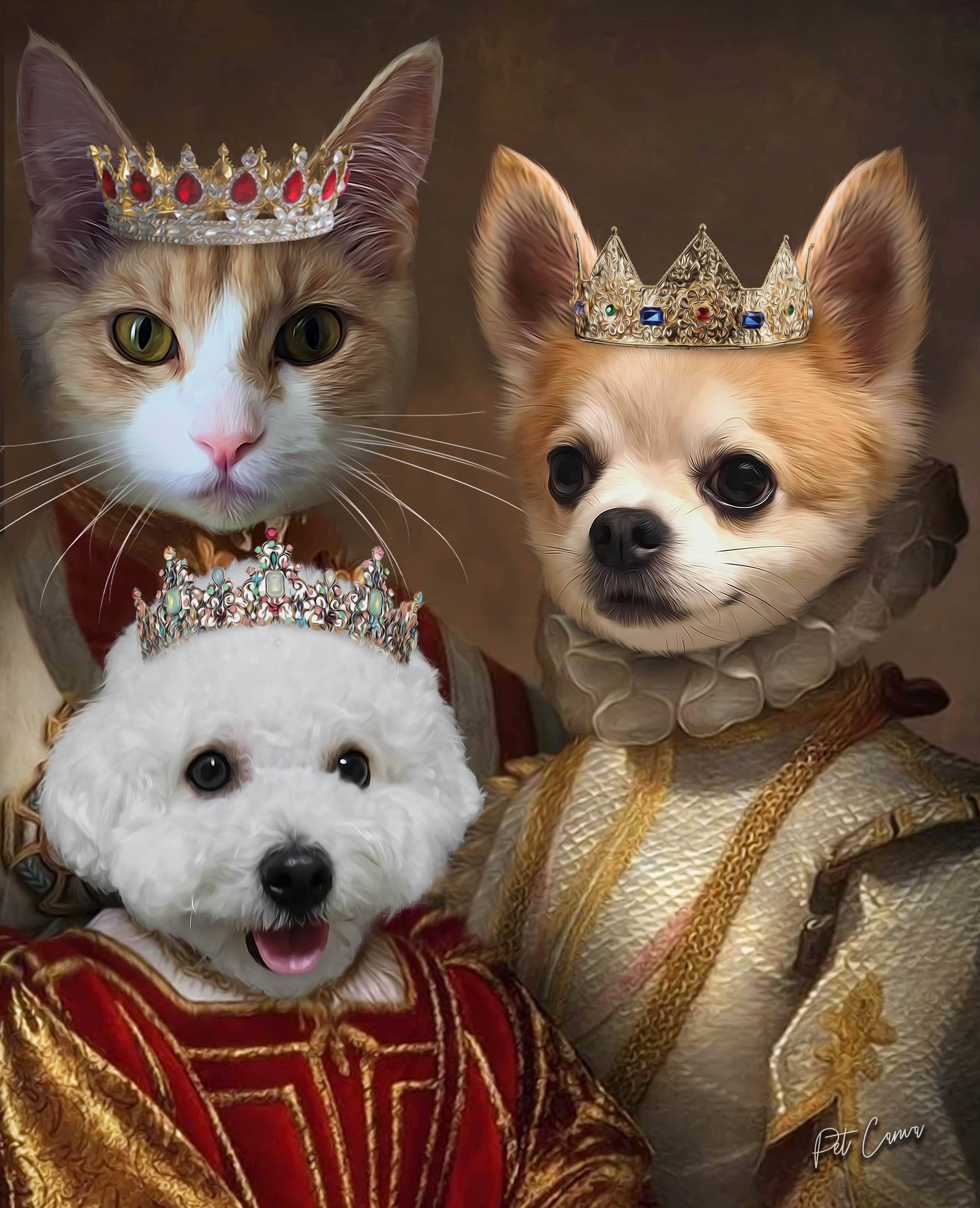 ペット肖像画 王家の3人 – PET CANVA